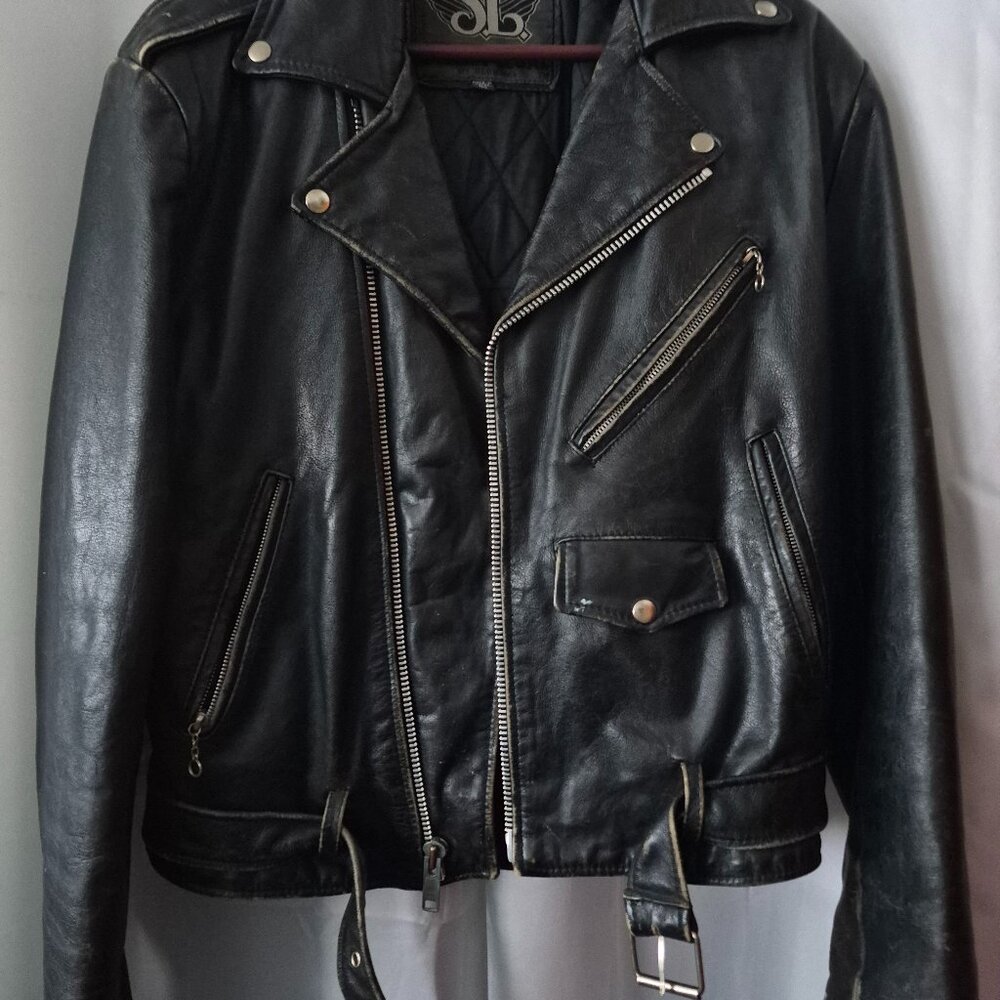 Vintage 1980's Black Leather Biker Jacket